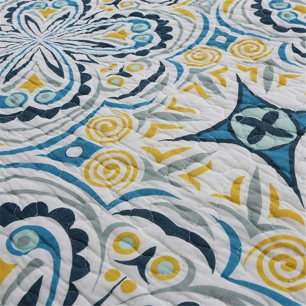 روتختی طرح دار گلدار پروانه ای آبی پنبه ای 240 در 260 سانتی متر، لحاف تکه دوزی شده، روتختی و پتوی تزئینی مناسب اتاق خواب، به همراه 2 روبالشتی، ست 3 تکه