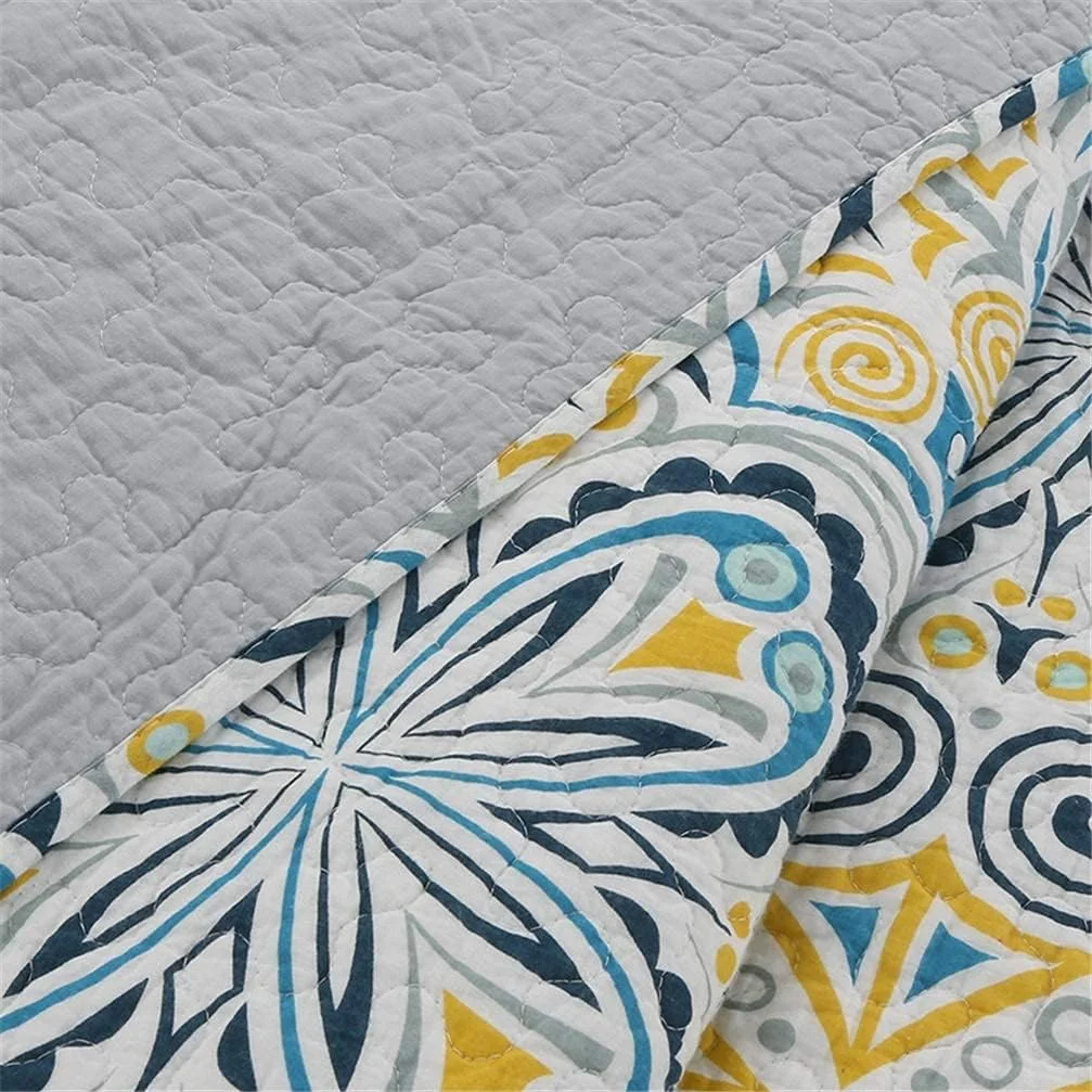 روتختی طرح دار گلدار پروانه ای آبی پنبه ای 240 در 260 سانتی متر، لحاف تکه دوزی شده، روتختی و پتوی تزئینی مناسب اتاق خواب، به همراه 2 روبالشتی، ست 3 تکه