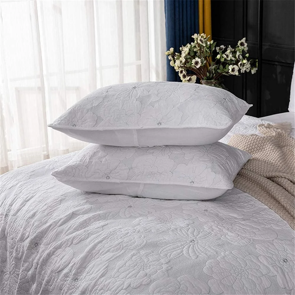 روتختی لحاف‌دوزی شده سفید 3 تکه پنبه‌ای گلدوزی شده طرح گل، سایز خیلی بزرگ، لحاف نرم با 2 روبالشتی، 230 * 250 سانتی‌متر، -250 * 270 سانتی‌متر