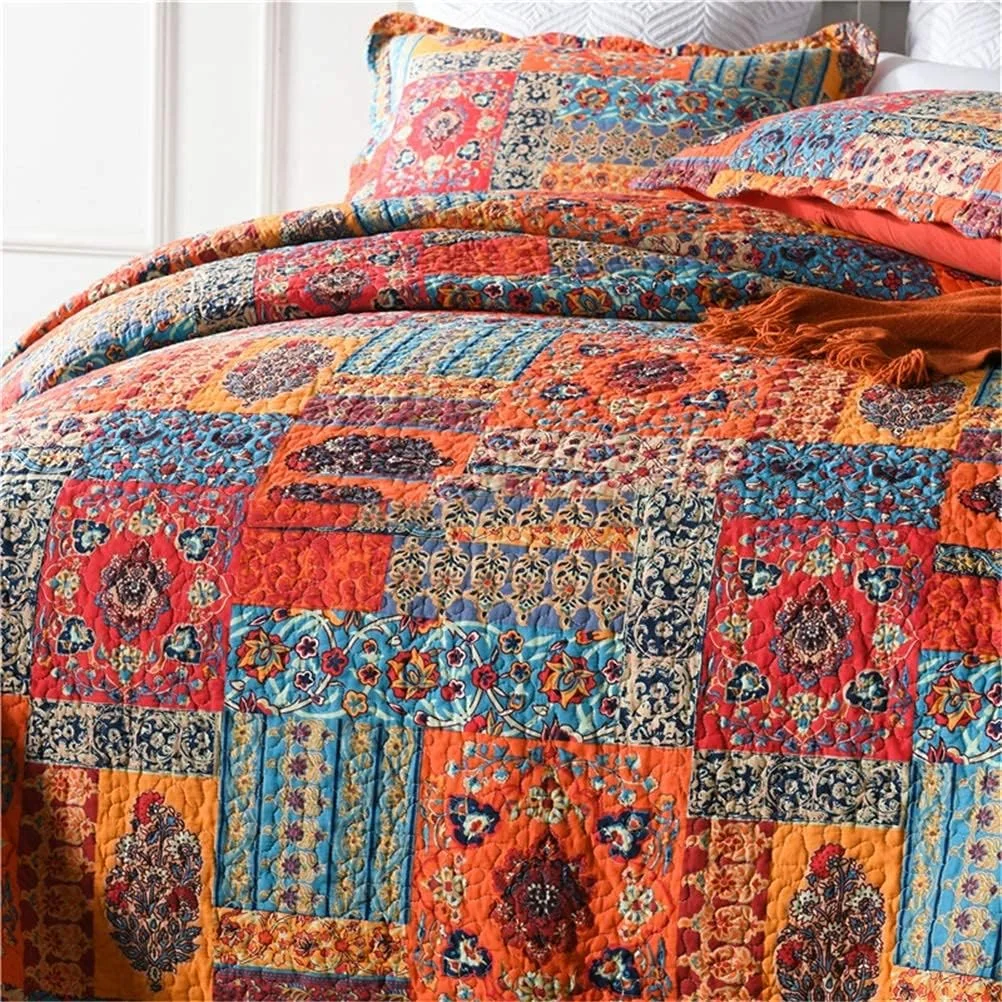 روتختی لحافی پنبه ای طرح تکه دوزی شده مناسب تخت/مبل با طرح شیک و خاص، ابعاد 230 * 250 سانتی متر