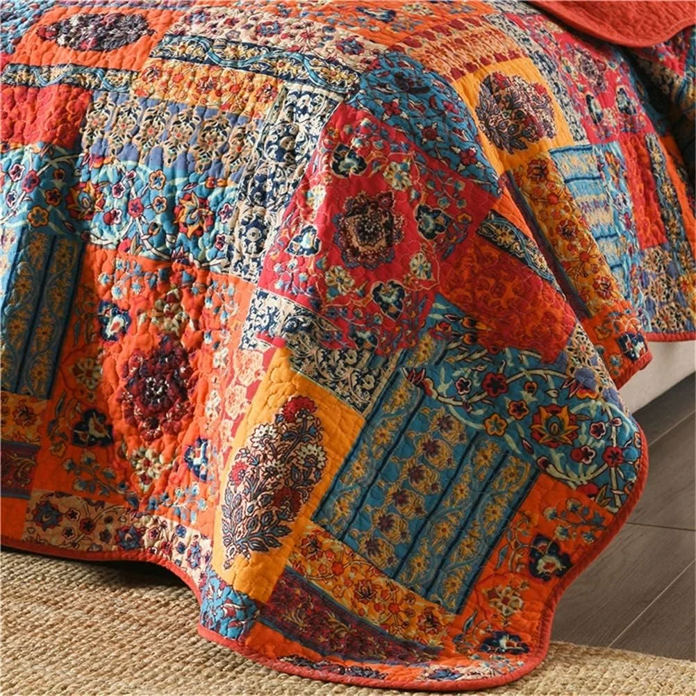 روتختی لحافی پنبه ای طرح تکه دوزی شده مناسب تخت/مبل با طرح شیک و خاص، ابعاد 230 * 250 سانتی متر