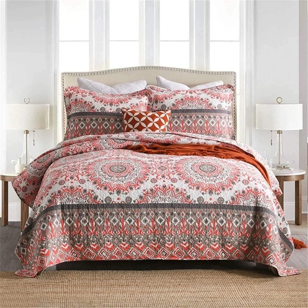 روتختی فوق العاده نرم GBMULG طرح گلدار قرمز و سفید، روتختی سبک وزن دو نفره - رو تختی های تکه دوزی شده با 2 روبالشتی برای زیبایی و گرمای بیشتر