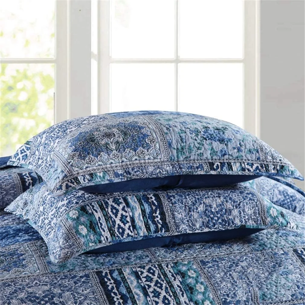ست روتختی لحاف‌دار سه تکه سایز دو نفره بزرگ، سبک و مناسب تمام فصول، شامل لحاف و دو روبالشتی، ابعاد 230 در 250 سانتی‌متر، آبی