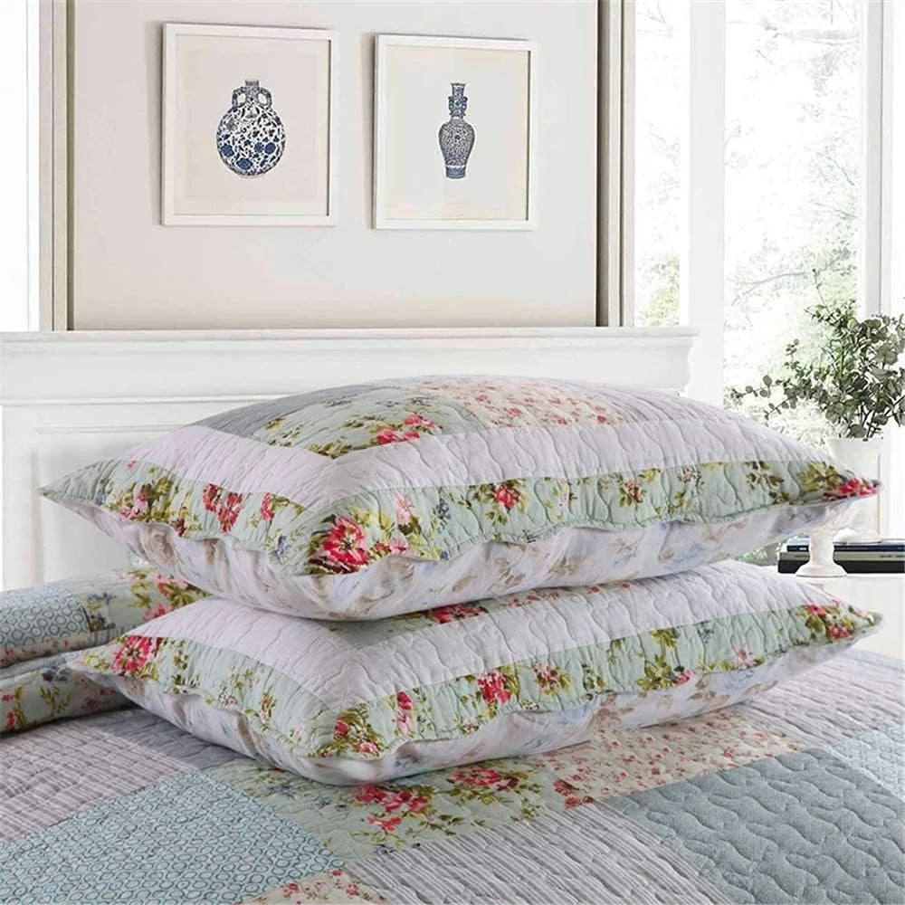 روتختی لحافی سه تکه پنبه ای دست دوز طرح گل های کوچک صورتی، ابعاد 230 * 250 سانتی متر + 50 * 70 سانتی متر (2 عدد) مناسب برای تخت های 150 یا 135 سانتی متر، دو رو