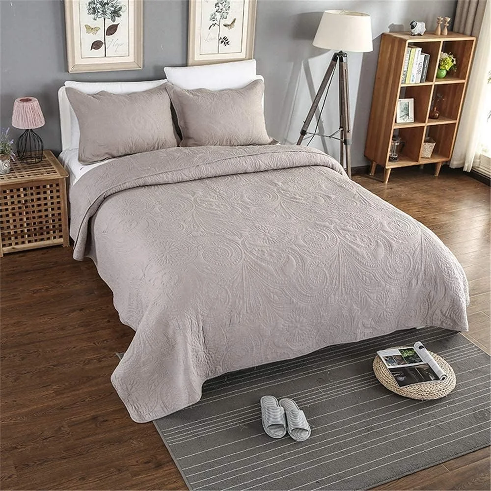 روتختی پنبه ای خاکستری طرح برجسته گل ققنوس، طرح تکه دوزی دو رو