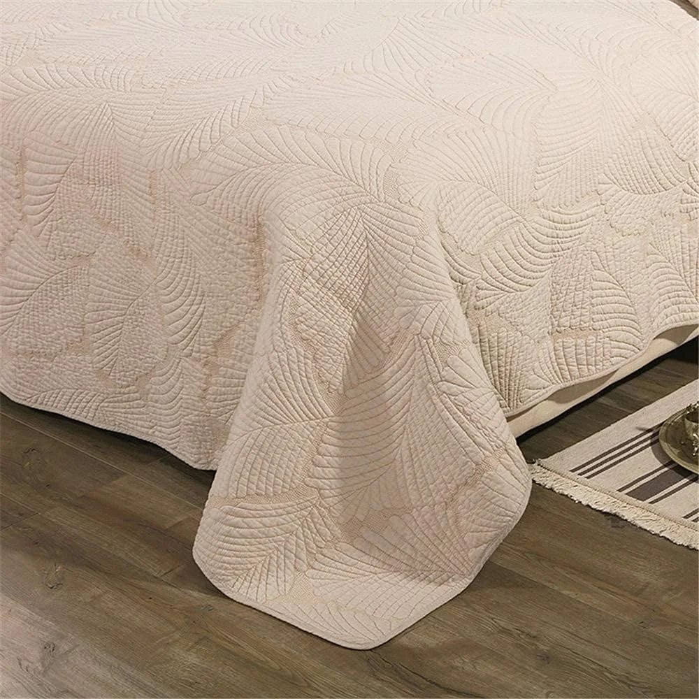 ست روتختی سه تکه رنگ خالص با طرح برجسته، لحاف پنبه ای چند منظوره، روانداز/ملحفه/روکش تخت مناسب تمام فصول به همراه 2 روبالشی، بژ - 230×250 سانتی متر