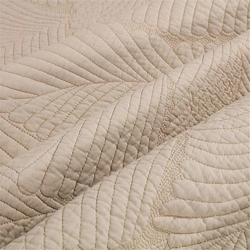 ست روتختی سه تکه رنگ خالص با طرح برجسته، لحاف پنبه ای چند منظوره، روانداز/ملحفه/روکش تخت مناسب تمام فصول به همراه 2 روبالشی، بژ - 230×250 سانتی متر