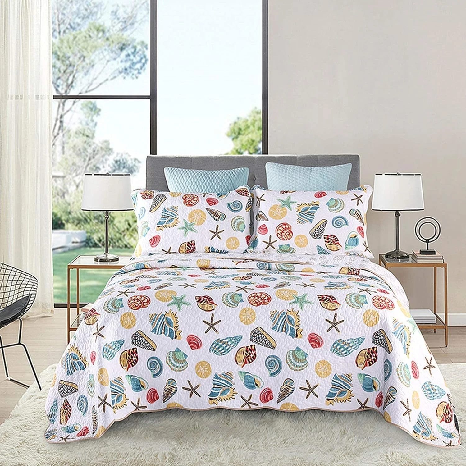 روتختی سه تکه طرح‌دار شیک، لحاف نخی سبک وزن، روتختی دو رو از جنس پلی‌استر و روبالشتی