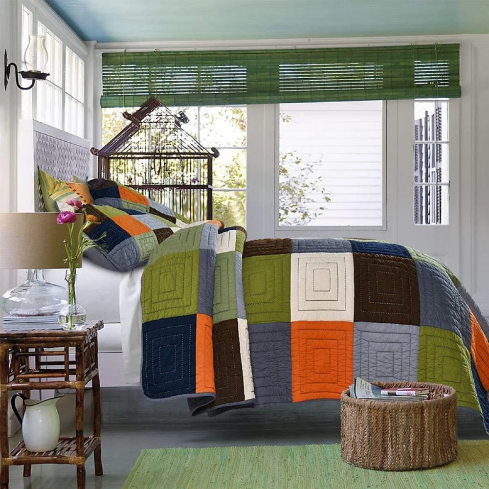 روتختی طرح چهل تکه پنبه ای چاپی دونفره و کینگ سایز ۲۳۰ در ۲۵۰ سانتی متر، ست روکش تخت، روتختی سه تکه، ملحفه های ضخیم، پتو - ۲۳۰cm۲۵۰cm، پتو کینگ ۲۳۰cm*۲۵۰cm