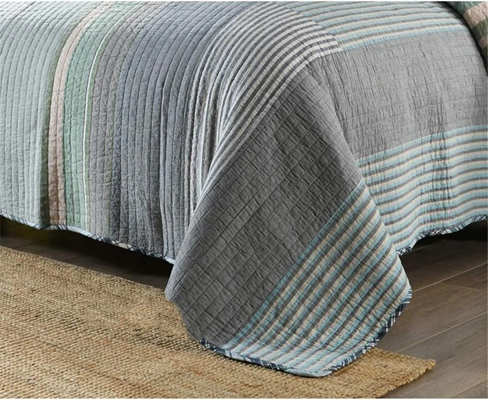 روتختی تکه دوزی اتاق خواب 230X250 سانتی متر طرح راه راه شیک روتختی پنبه ای لحافی برای تخت دو نفره مبل کاناپه پتو، آبی، آبی