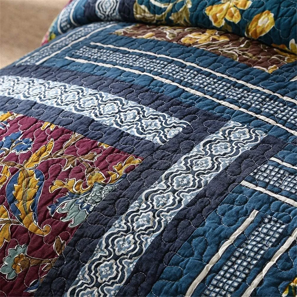 روتختی لحافی سه تکه پنبه ای طرح تکه دوزی آبی، 230 در 250 سانتی متر روتختی لحافی سه تکه پنبه ای طرح تکه دوزی آبی، 230 در 250 سانتی متر