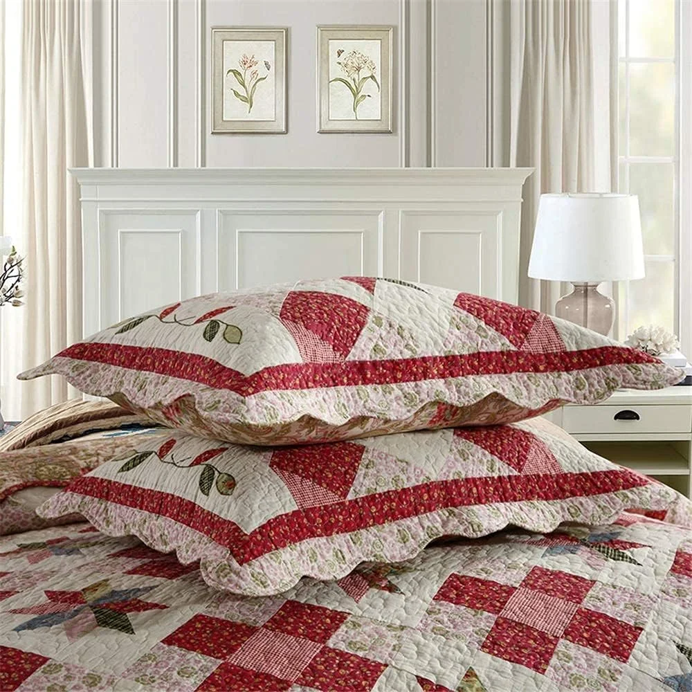 روتختی تکه دوزی شده کینگ سایز GBMULG، طرح گلدار صورتی، پنبه ای، سه تکه، لحاف سبک وزن، رو تختی 230x250 سانتی متر