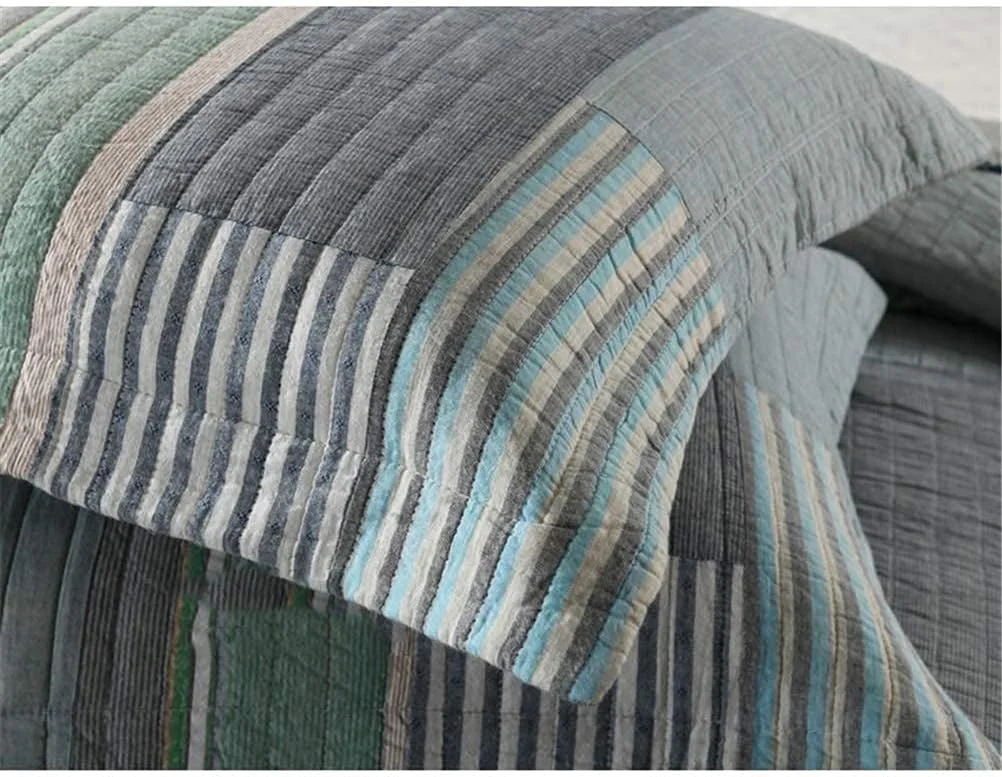 روتختی تکه دوزی اتاق خواب 230X250 سانتی متر طرح راه راه شیک روتختی پنبه ای لحافی برای تخت دو نفره مبل کاناپه پتو، آبی، آبی