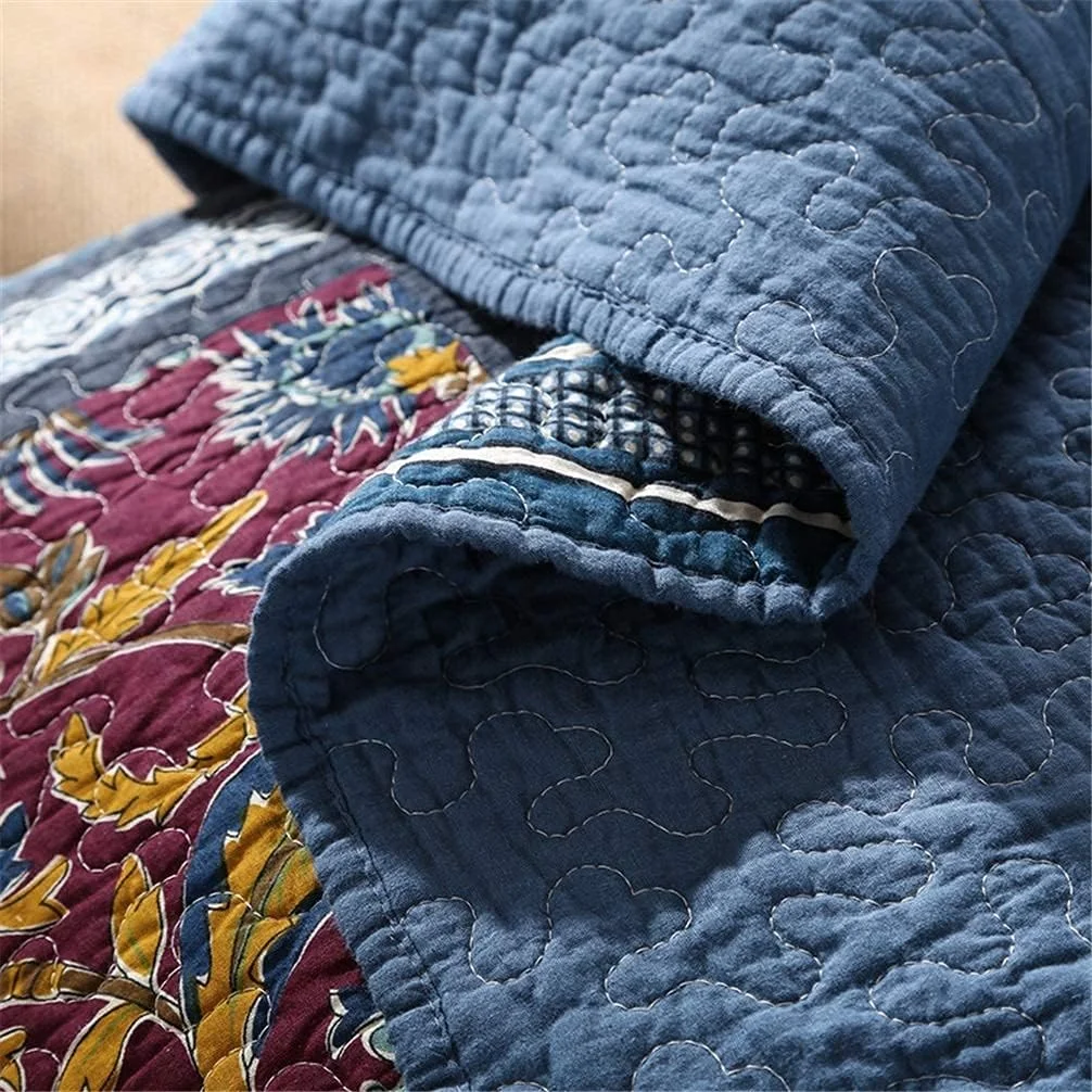 روتختی لحافی سه تکه پنبه ای طرح تکه دوزی آبی، 230 در 250 سانتی متر روتختی لحافی سه تکه پنبه ای طرح تکه دوزی آبی، 230 در 250 سانتی متر