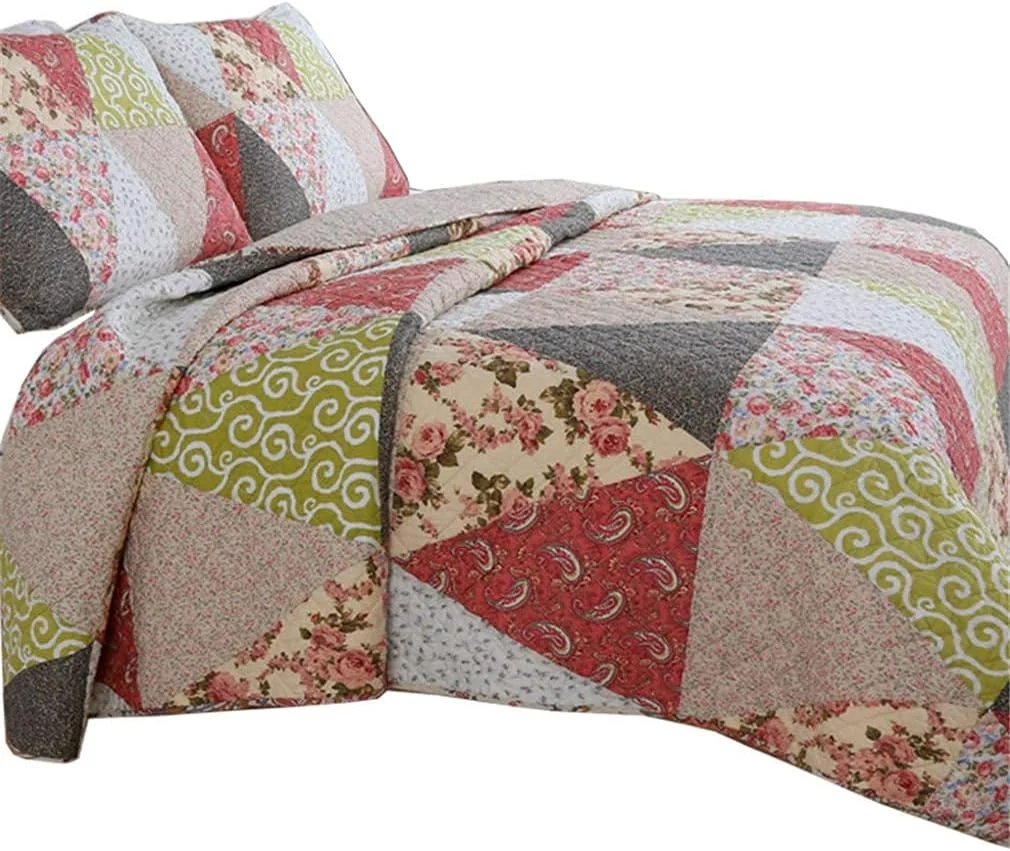 روتختی پنبه ای طرح تکه دوزی شده 220X240 سانتی متر به همراه 2 روبالشتی، روتختی با نگهداری آسان