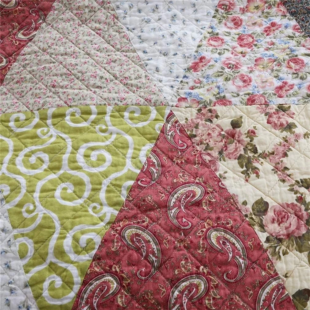 روتختی پنبه ای طرح تکه دوزی شده 220X240 سانتی متر به همراه 2 روبالشتی، روتختی با نگهداری آسان