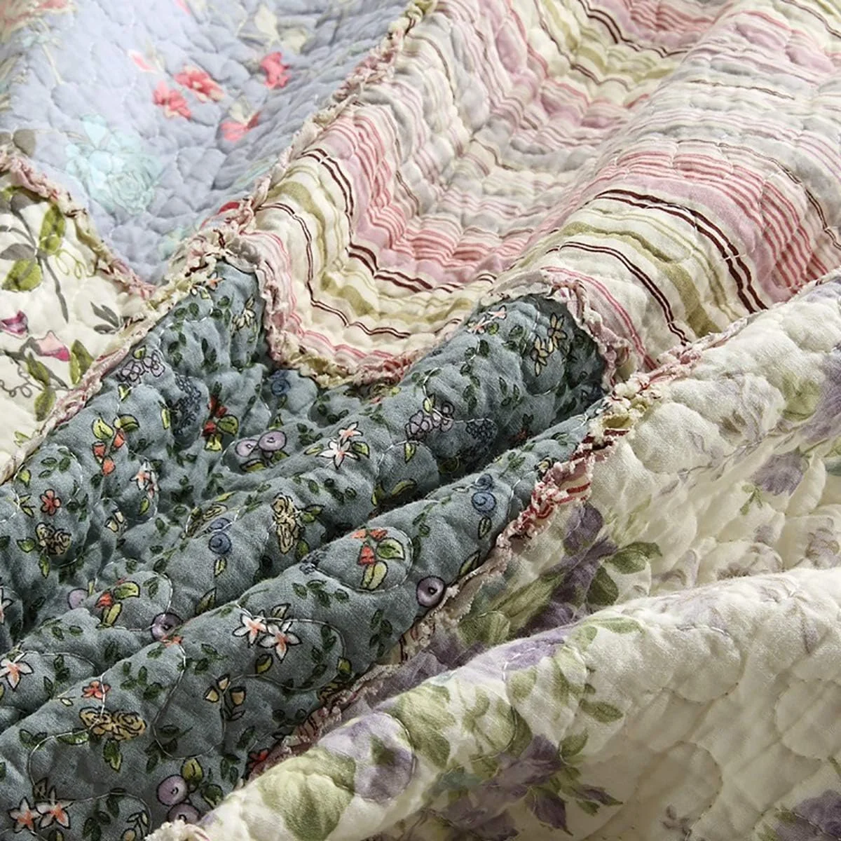 روتختی تکه دوزی شده با گلدوزی، ست ملحفه نرم پنبه ای 3 تکه شامل 2 روبالشی، سایز دونفره، 230 × 250 سانتی متر