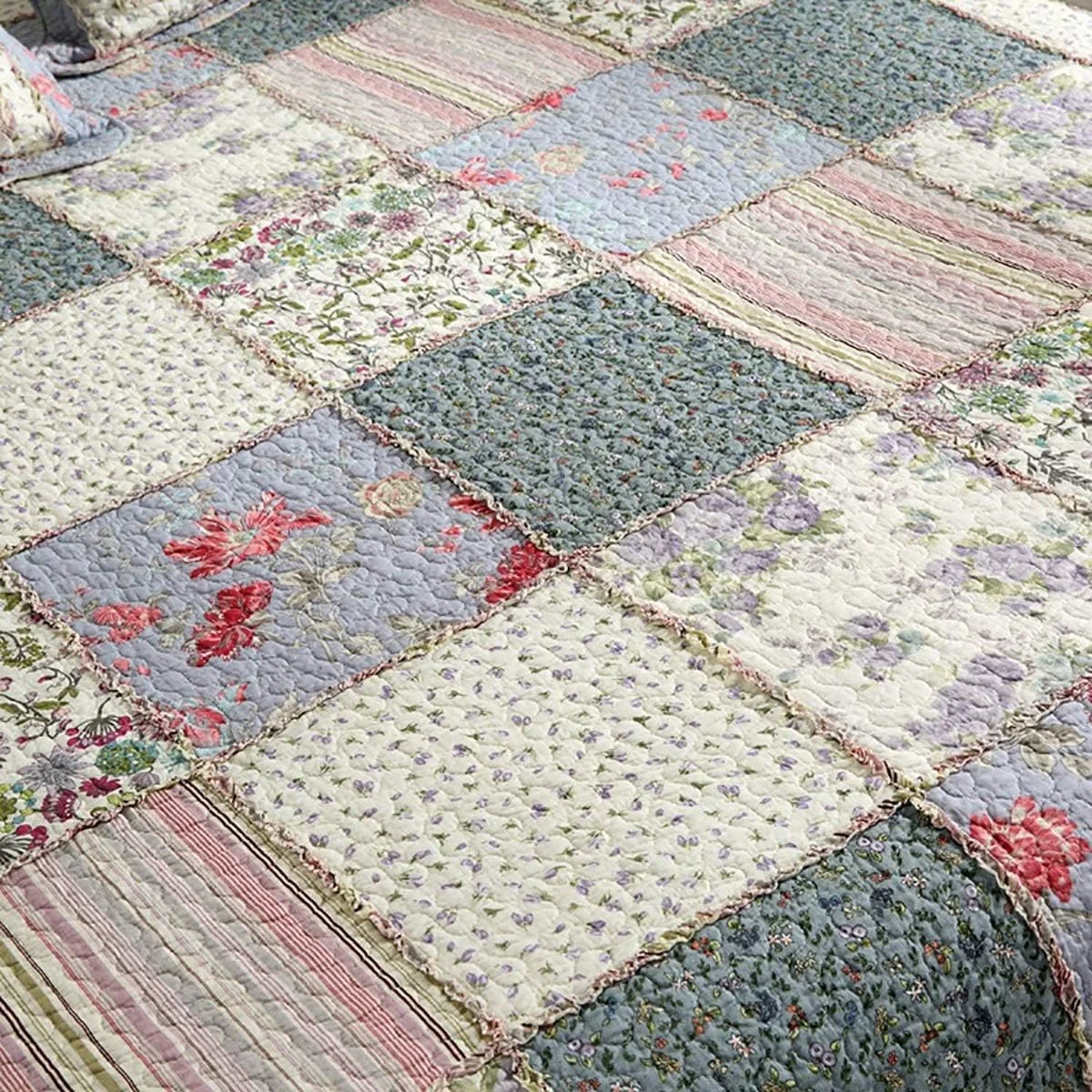 روتختی تکه دوزی شده با گلدوزی، ست ملحفه نرم پنبه ای 3 تکه شامل 2 روبالشی، سایز دونفره، 230 × 250 سانتی متر