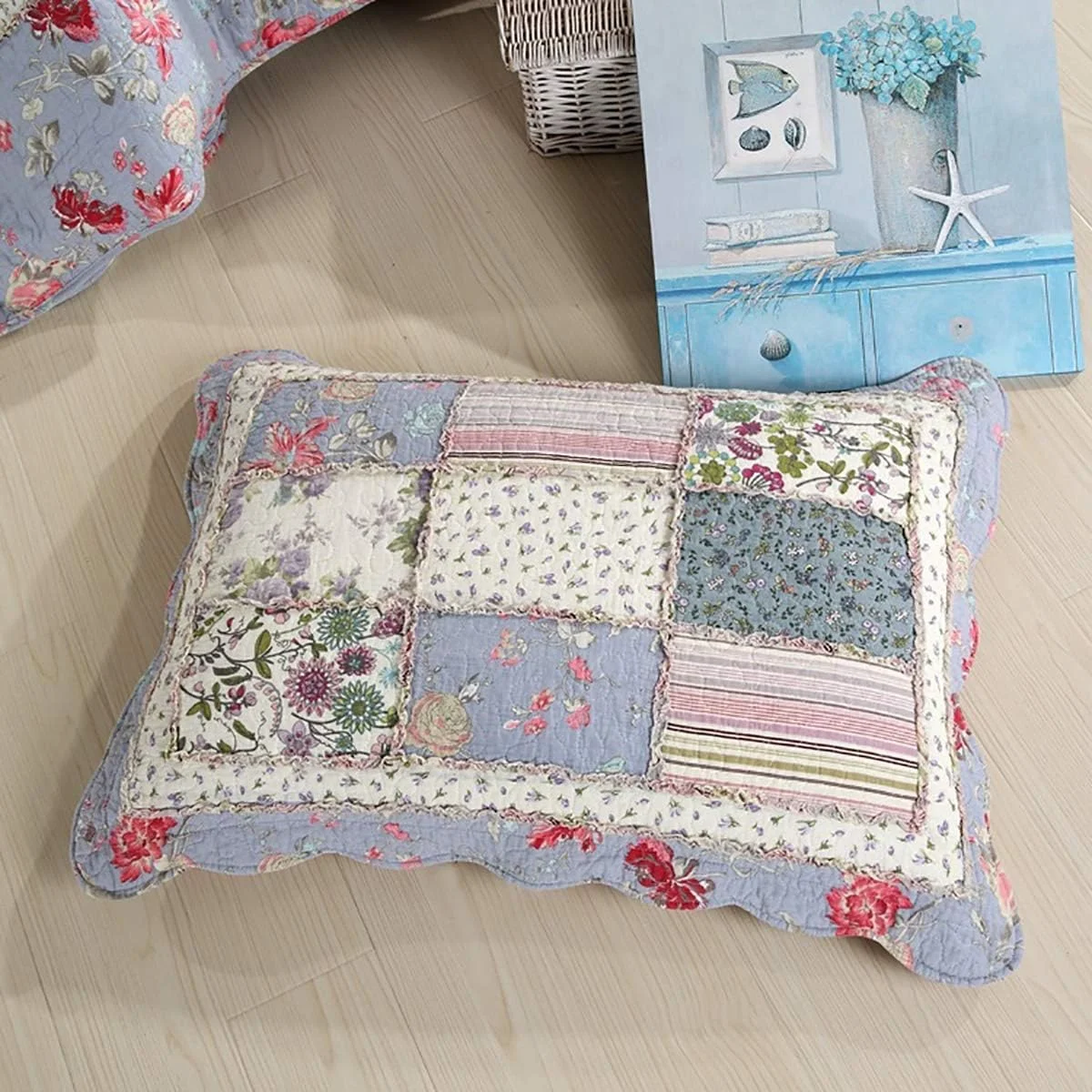 روتختی تکه دوزی شده با گلدوزی، ست ملحفه نرم پنبه ای 3 تکه شامل 2 روبالشی، سایز دونفره، 230 × 250 سانتی متر