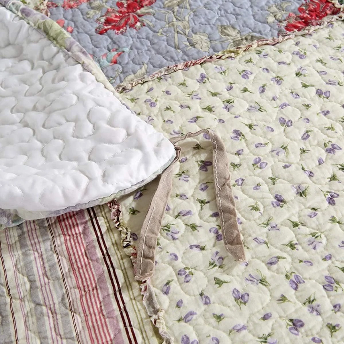 روتختی تکه دوزی شده با گلدوزی، ست ملحفه نرم پنبه ای 3 تکه شامل 2 روبالشی، سایز دونفره، 230 × 250 سانتی متر