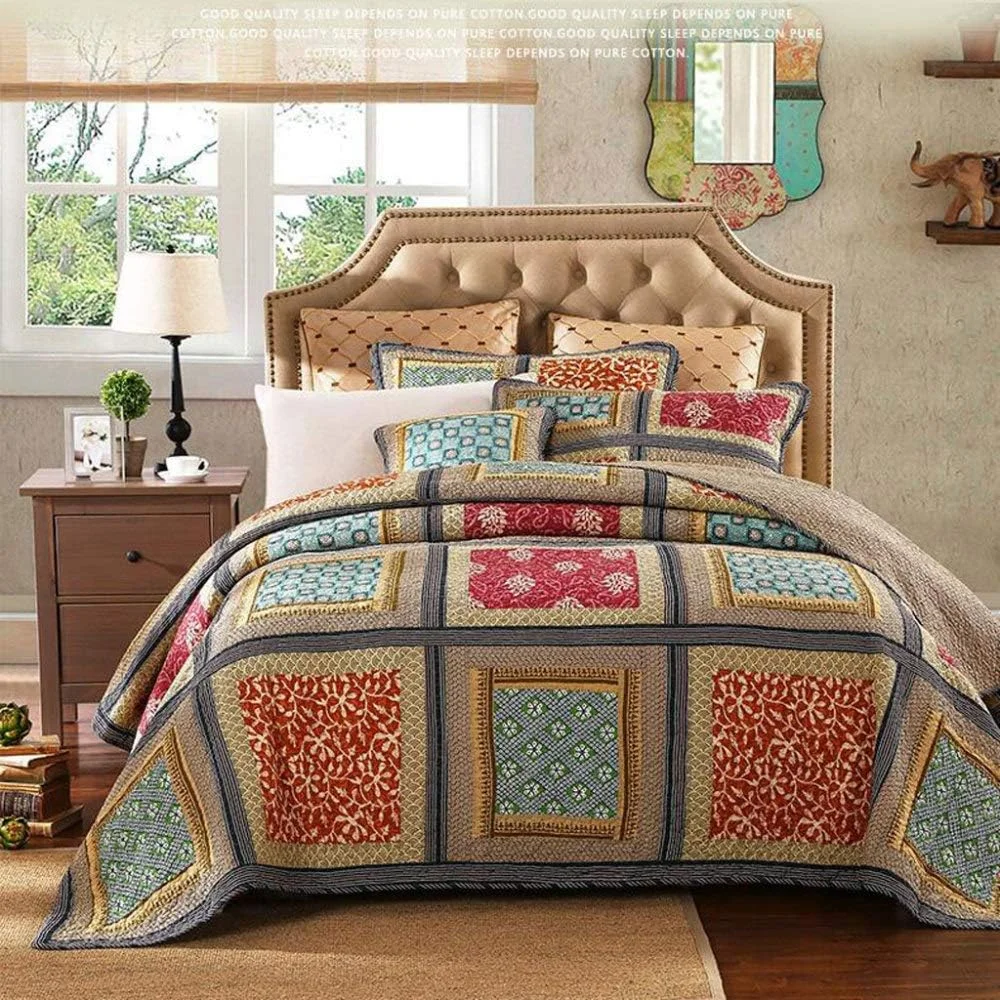 روتختی سه تکه پنبه ای طرح تکه دوزی چاپی به سبک اروپایی، رو تختی و روبالشی سایز کینگ، 230cm250cm,-king 230cm*250cm روتختی سه تکه پنبه ای طرح تکه دوزی چاپی به سبک اروپایی، رو تختی و روبالشی سایز کینگ، 230cm250cm,-king 230cm*250cm