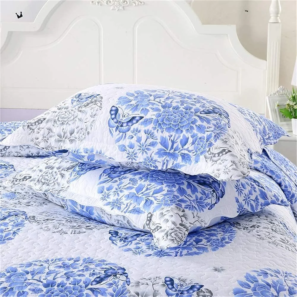 روتختی لحاف‌دوزی شده طرح تکه‌دوزی آبی و سفید، روتختی چند منظوره چهار فصل، منسوجات خانگی