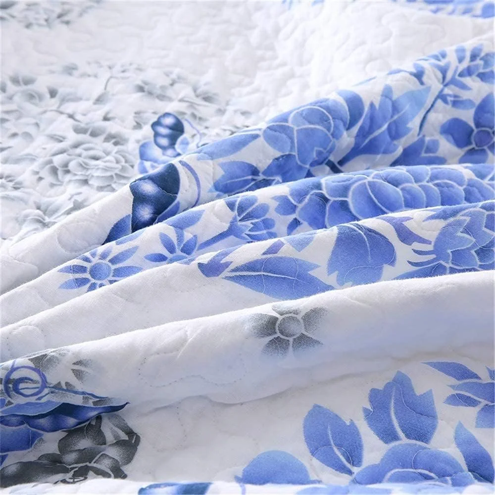 روتختی لحاف‌دوزی شده طرح تکه‌دوزی آبی و سفید، روتختی چند منظوره چهار فصل، منسوجات خانگی