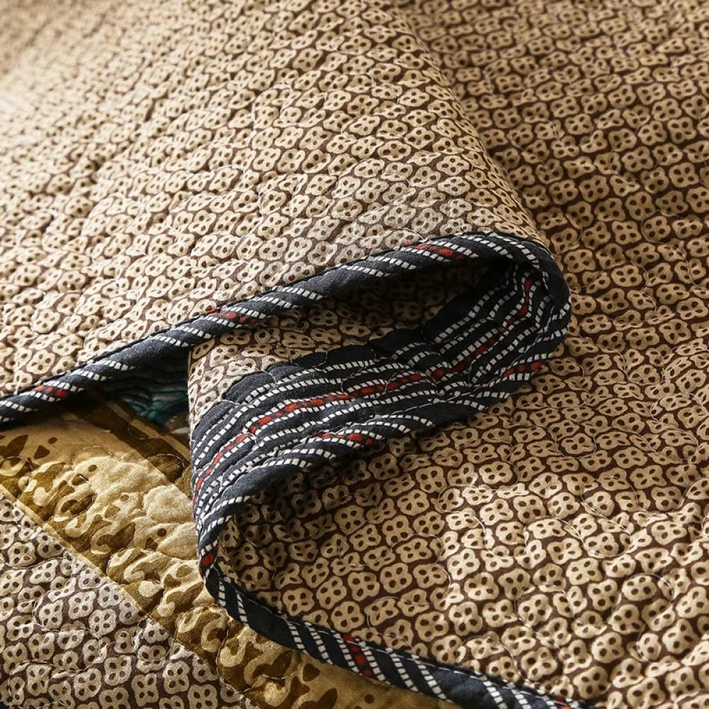 روتختی سه تکه پنبه ای طرح تکه دوزی چاپی به سبک اروپایی، رو تختی و روبالشی سایز کینگ، 230cm250cm,-king 230cm*250cm