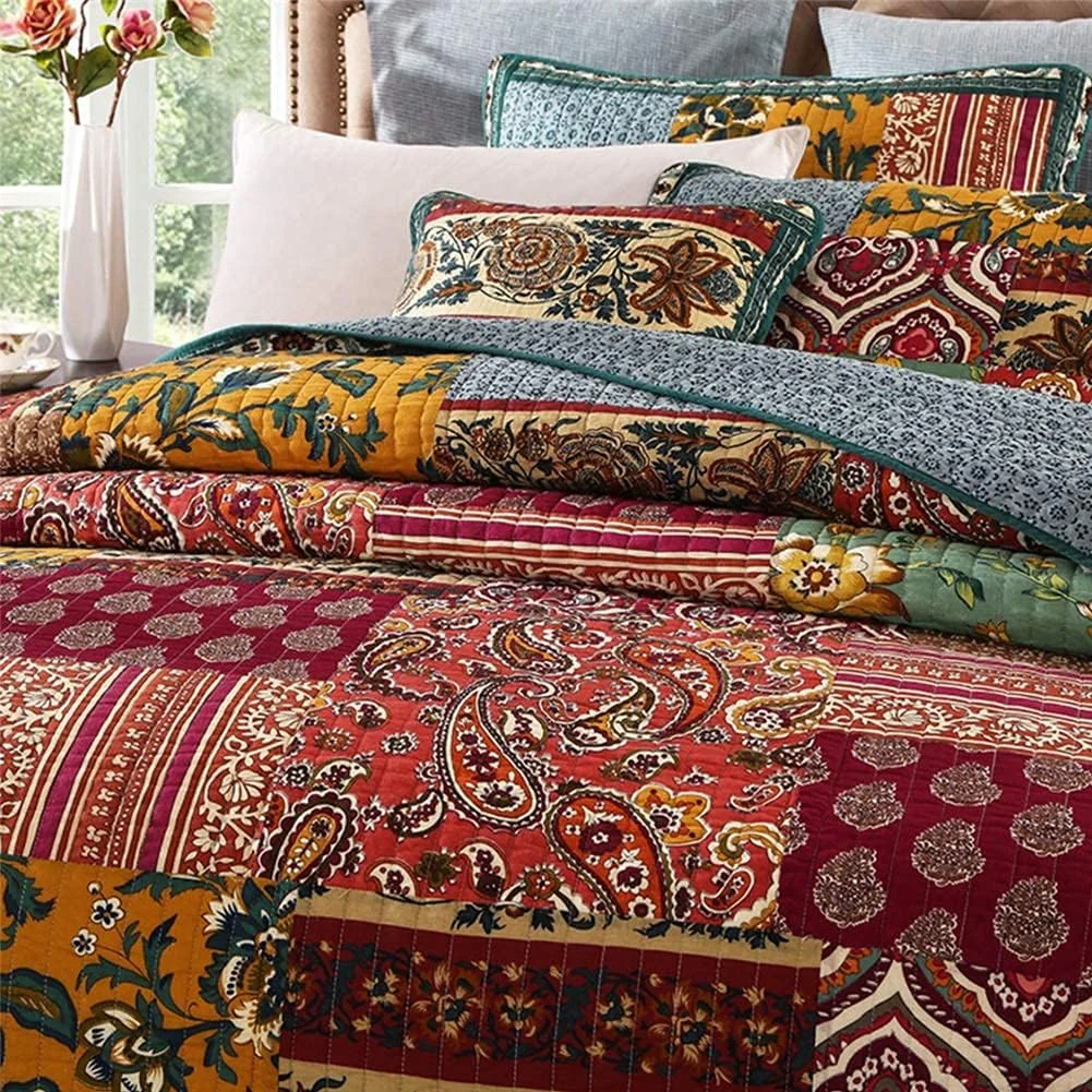 روتختی تکه دوزی شده طرح دار، لحاف پنبه ای یک نفره و دو نفره، 178x228 سانتی متر با 1 روبالشتی 51x70 سانتی متر، 218x228 سانتی متر - 178x228 سانتی متر