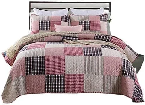 روتختی دو نفره طرح تکه دوزی پنبه ای مناسب فصل تابستان به همراه 2 روبالشتی، ضد حساسیت، لحاف قابل شستشو، 230 در 250 سانتی متر، صورتی - 230 * 250 سانتی متر