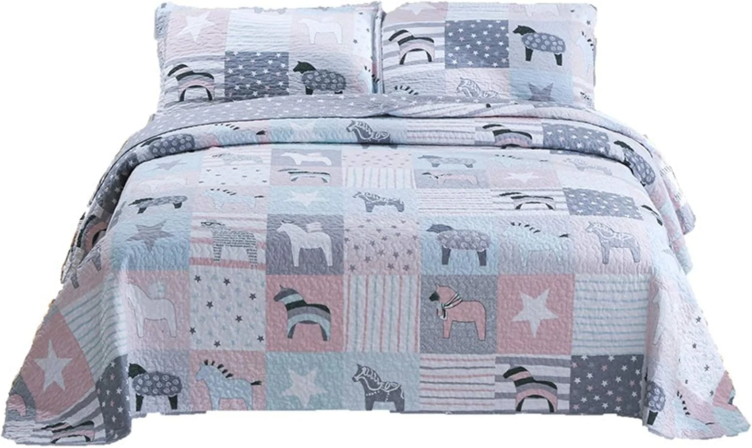 روتختی لحافی طرح کارتونی تکه دوزی شده به همراه 2 روبالشتی، رو تختی چند منظوره، لحاف و پتوی مناسب برای اتاق خواب کودکان - 3 تکه 200×230 سانتی متر
