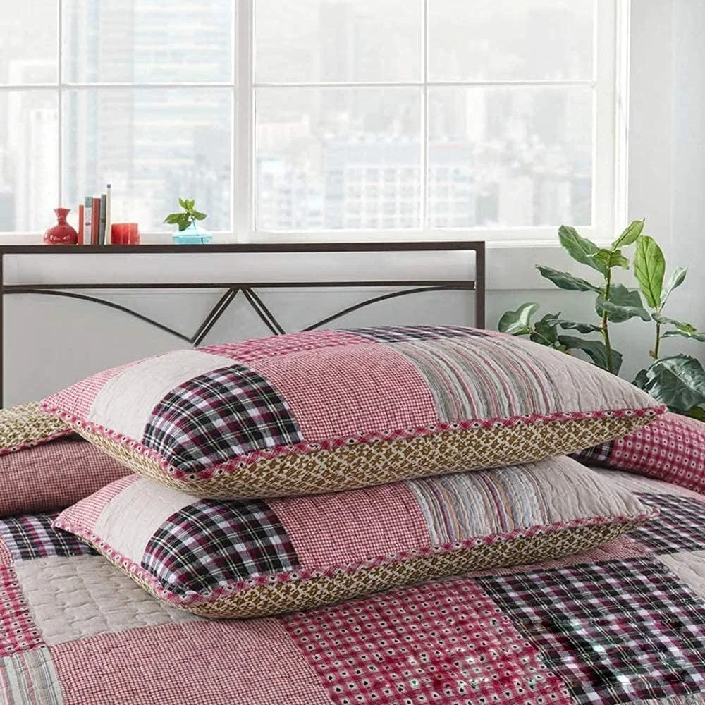 روتختی دو نفره طرح تکه دوزی پنبه ای مناسب فصل تابستان به همراه 2 روبالشتی، ضد حساسیت، لحاف قابل شستشو، 230 در 250 سانتی متر، صورتی - 230 * 250 سانتی متر