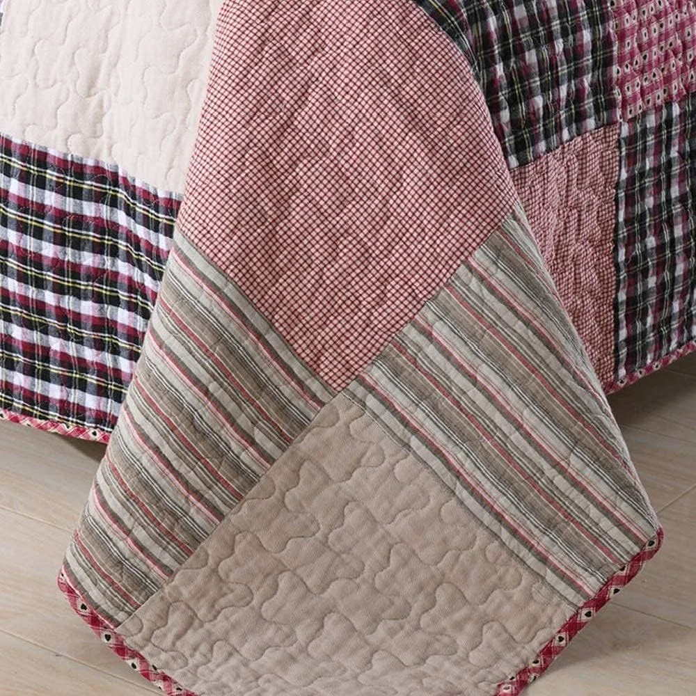 روتختی دو نفره طرح تکه دوزی پنبه ای مناسب فصل تابستان به همراه 2 روبالشتی، ضد حساسیت، لحاف قابل شستشو، 230 در 250 سانتی متر، صورتی - 230 * 250 سانتی متر