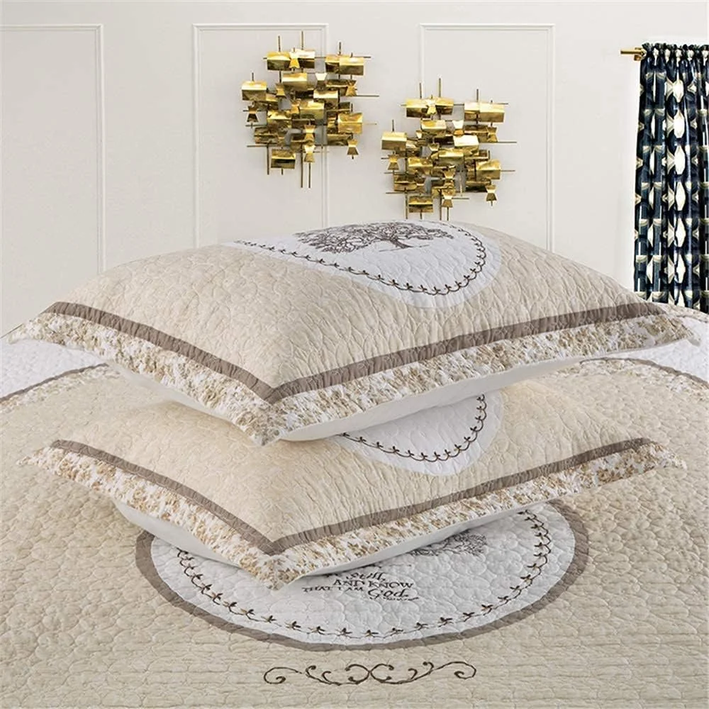 روتختی سفید طرح دار، لحاف پنبه ای طرح چهل تکه با طرح شیک درخت مناسب تخت دو نفره به همراه روبالشی - سایز کوئین 230 * 230 سانتی متر + 50 * 70 سانتی متر * 2