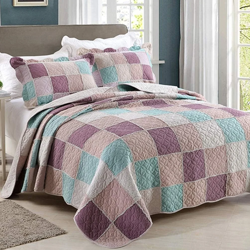 روتختی لحاف‌دوزی شده پنبه‌ای طرح‌دار سه تکه شامل یک روتختی 230 * 250 سانتی‌متر و 2 روبالشی 50 * 70 سانتی‌متر