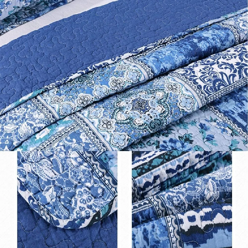 روتختی لحاف دار GBMULG، ست روتختی 3 تکه با 2 روبالشتی، لحاف پنبه ای تکه دوزی شده، روکش تخت چند منظوره نوردیک