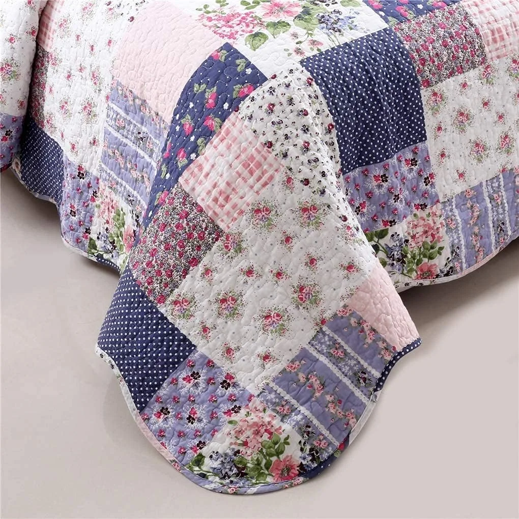 روتختی نخی GBMULG، روتختی مناسب تخت دو نفره، پتوی تکه دوزی شده به همراه کوسن، 230 در 250 سانتی متر + 2 عدد 50 در 75 سانتی متر