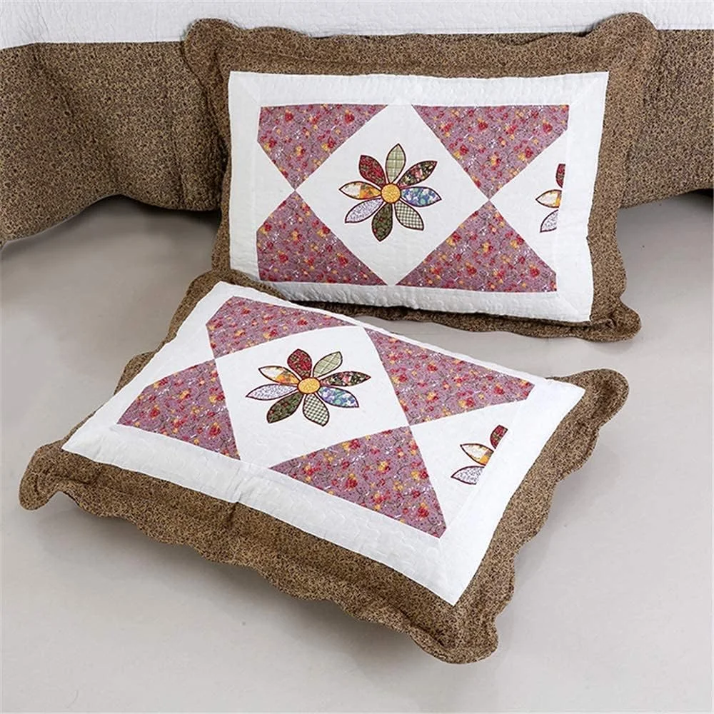 روتختی طرح تکه دوزی شده، طرح گلدار قهوه ای سفید قدیمی با 2 روبالشتی، پنبه ای نرم و تنفس پذیر 3 تکه، لحاف روتختی مناسب تمام فصول، پتوی چند منظوره روتختی طرح تکه دوزی شده، طرح گلدار قهوه ای سفید قدیمی با 2 روبالشتی، پنبه ای نرم و تنفس پذیر 3 تکه، لحاف روتختی مناسب تمام فصول، پتوی چند منظوره