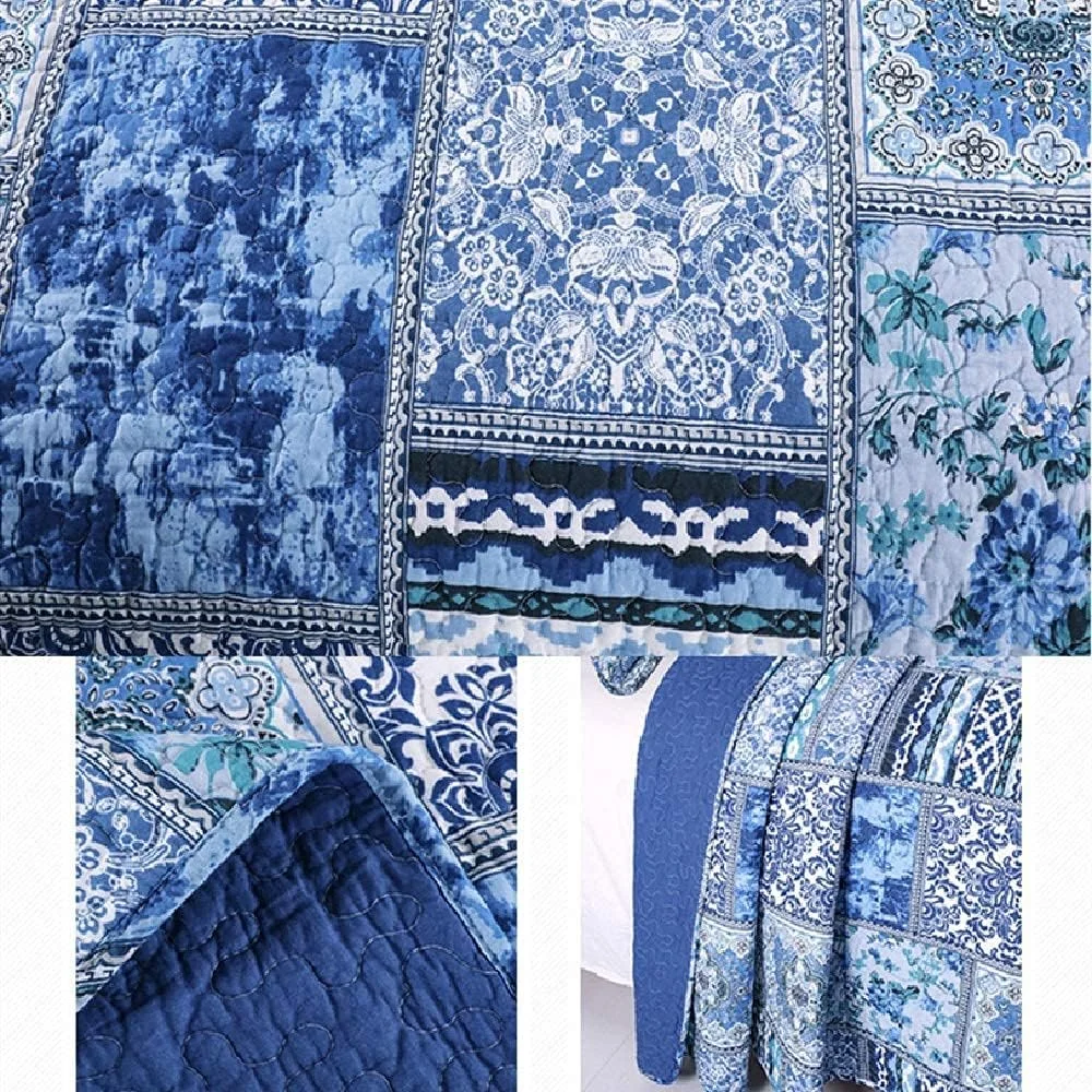 روتختی لحاف دار GBMULG، ست روتختی 3 تکه با 2 روبالشتی، لحاف پنبه ای تکه دوزی شده، روکش تخت چند منظوره نوردیک