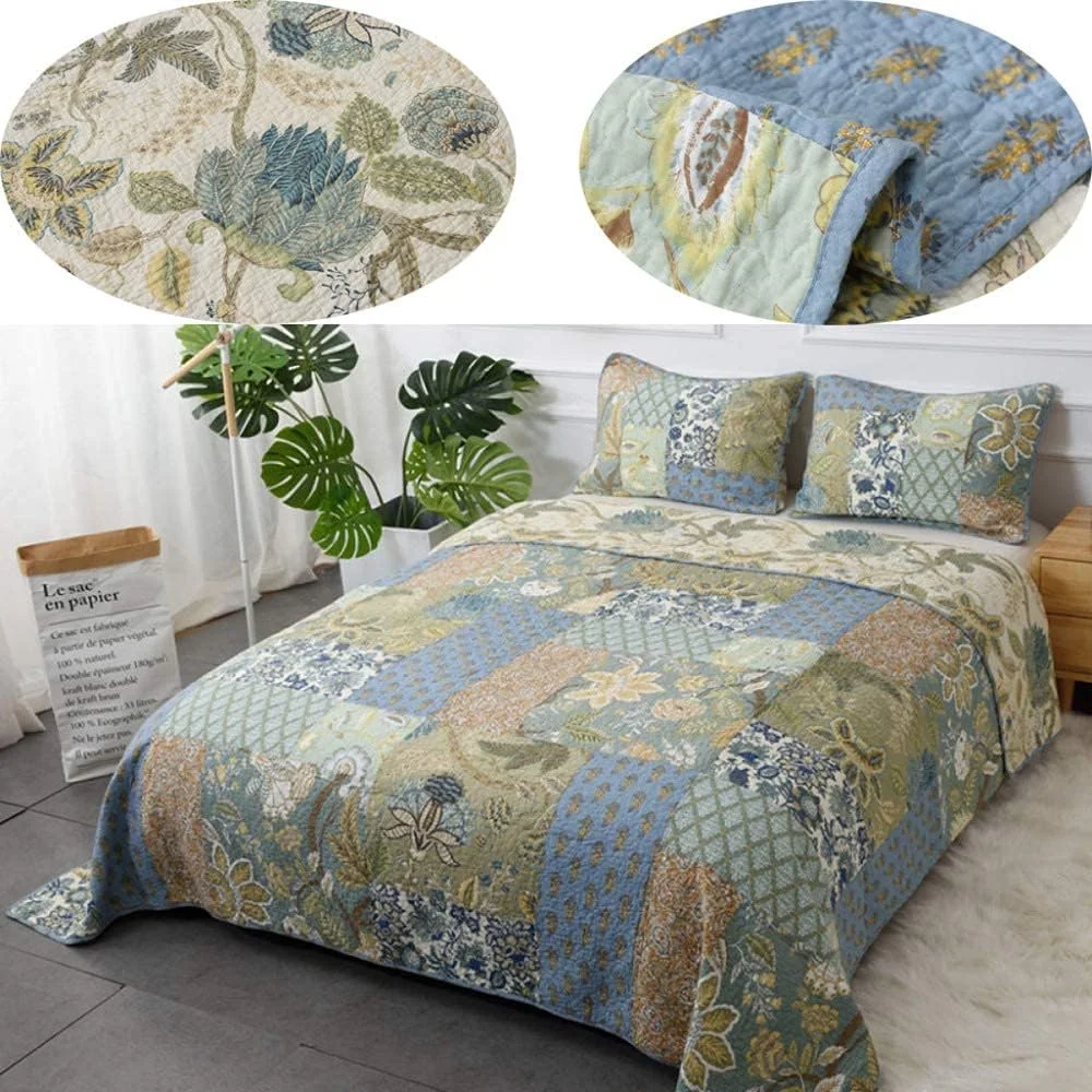 روتختی دو نفره طرح تکه دوزی سایز بزرگ 230X250 سانتی متر، ست 3 تکه شامل 1 روتختی و 2 روبالشی، ملحفه سبک وزن، طرح تکه دوزی-230X240 سانتی متر، طرح تکه دوزی-230X240 سانتی متر