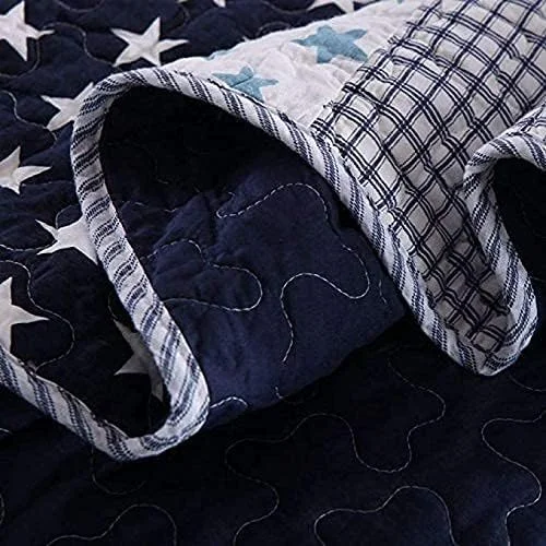 روتختی طرح تکه دوزی دست ساز، ست سه تکه لحاف پنبه ای طرح قدیمی شامل رو تختی و روبالشتی، سبک، نرم و چند منظوره، آبی