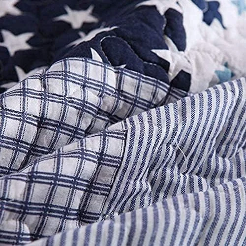 روتختی طرح تکه دوزی دست ساز، ست سه تکه لحاف پنبه ای طرح قدیمی شامل رو تختی و روبالشتی، سبک، نرم و چند منظوره، آبی