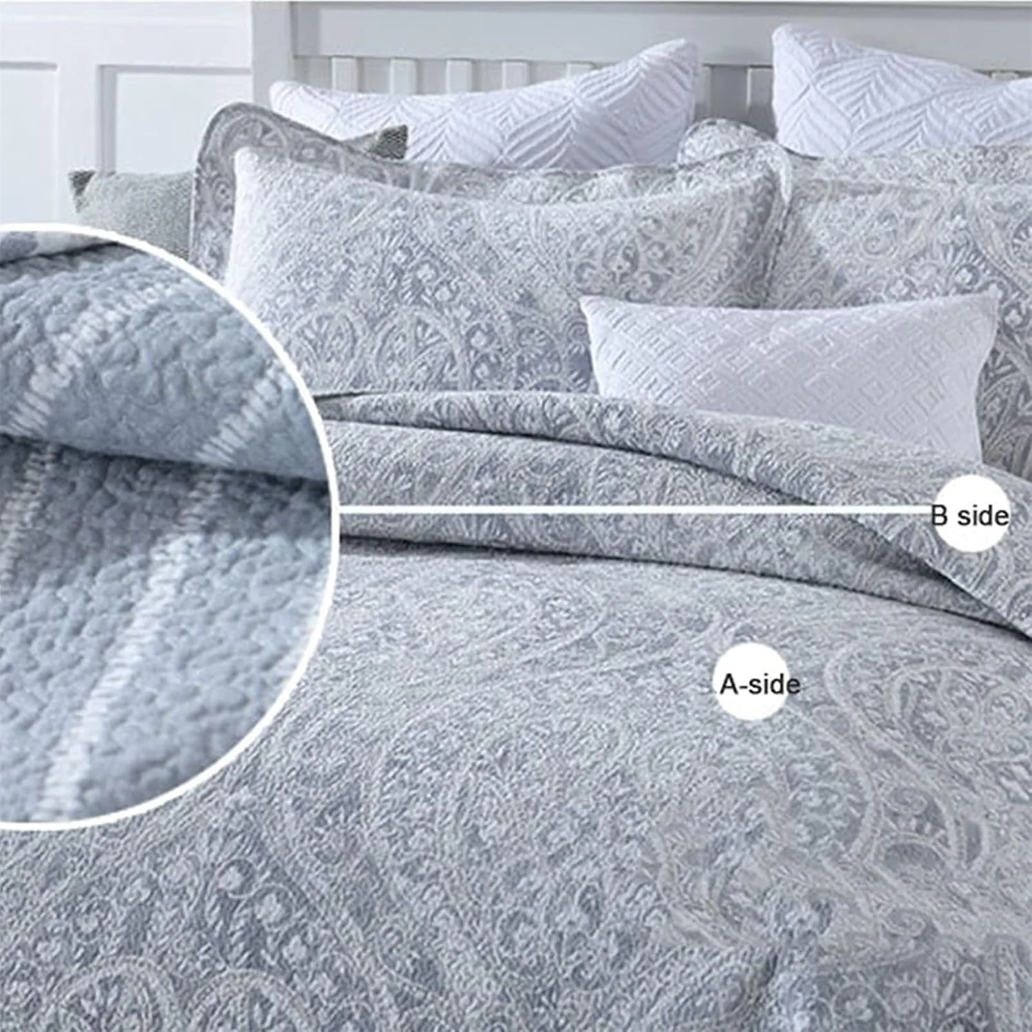 ست روتختی لحاف‌دوزی شده ۳ تکه GBMULG، طرح گلدار تکه‌دوزی شده دو رو، لحاف پنبه‌ای نرم و سبک، مناسب تخت دو نفره و کینگ، خاکستری، ۲۳۰x۲۵۰ سانتی‌متر