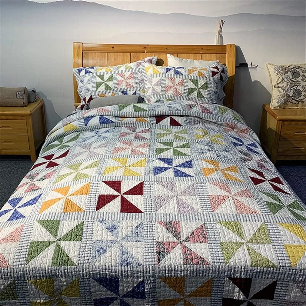 روتختی سایز کینگ طرح چاپی تکه دوزی شده به همراه 2 روبالشتی، 3 سایز، رنگ، 218cm*218cm، رنگ-218cm*218cm