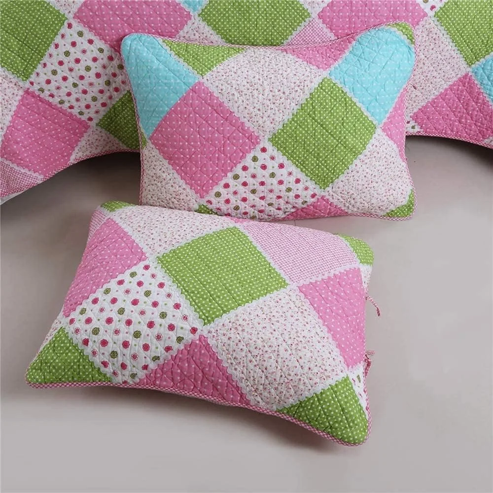 روتختی لحافی دو رو پنبه ای، طرح هندسی تکه دوزی شده، لحاف مبل، - 3 تکه 230×250 سانتی متر، آبی پودری و سبز