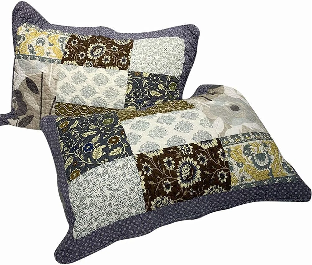 روتختی پنبه‌ای طرح تکه‌دوزی، روتختی دورو خاکستری 259x269 سانتی‌متر به همراه 2 روبالشتی 50x90 سانتی‌متر، ست لحاف ظریف مناسب تخت 180، 259x269 سانتی‌متر، 230x250 سانتی‌متر