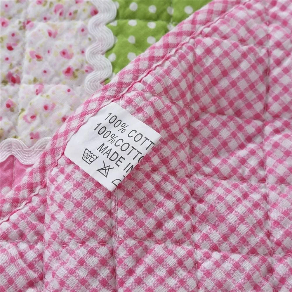 روتختی لحافی دو رو پنبه ای، طرح هندسی تکه دوزی شده، لحاف مبل، - 3 تکه 230×250 سانتی متر، آبی پودری و سبز