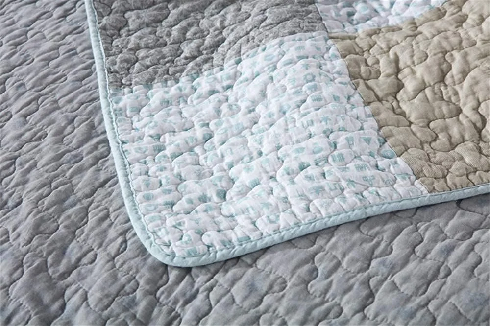 روتختی طرح دایناسور سایز کینگ سه تکه آبی روشن، لحاف تکه دوزی برگشت پذیر 230x250 سانتی متر