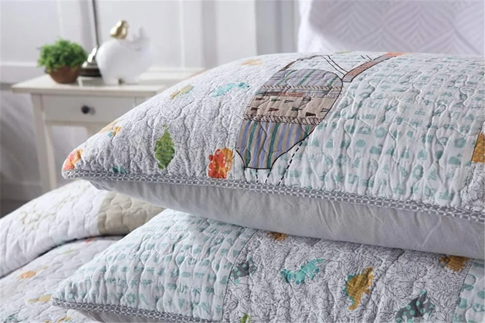 روتختی طرح دایناسور سایز کینگ سه تکه آبی روشن، لحاف تکه دوزی برگشت پذیر 230x250 سانتی متر