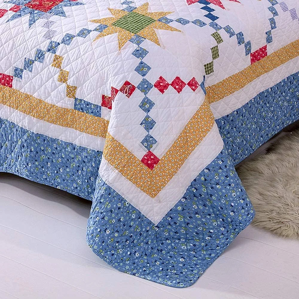 GBMULG Bedspreads Double Size, Quilted Bedspread King Cotton Patchwork Quilts Bedding Throws Set Comforter And Pillow Shams,Blue-240X270cm,Blue-supre king 240X270cm